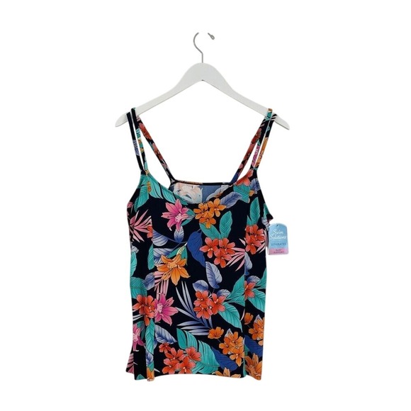 Swim Solutions Navy Multi‎ Plus Size Printed Double Strap Tankini Size 16W $79 - Picture 1 of 5